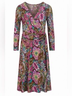 Kay Unger‎ Women's Pink Paisley Faux Wrap Dress. Sz 8